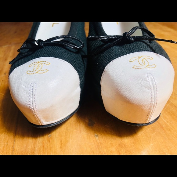 AUTHENTIC CHANEL CAP TOE WEDGE PLATFORM SHOES 36.5 - Picture 3 of 8